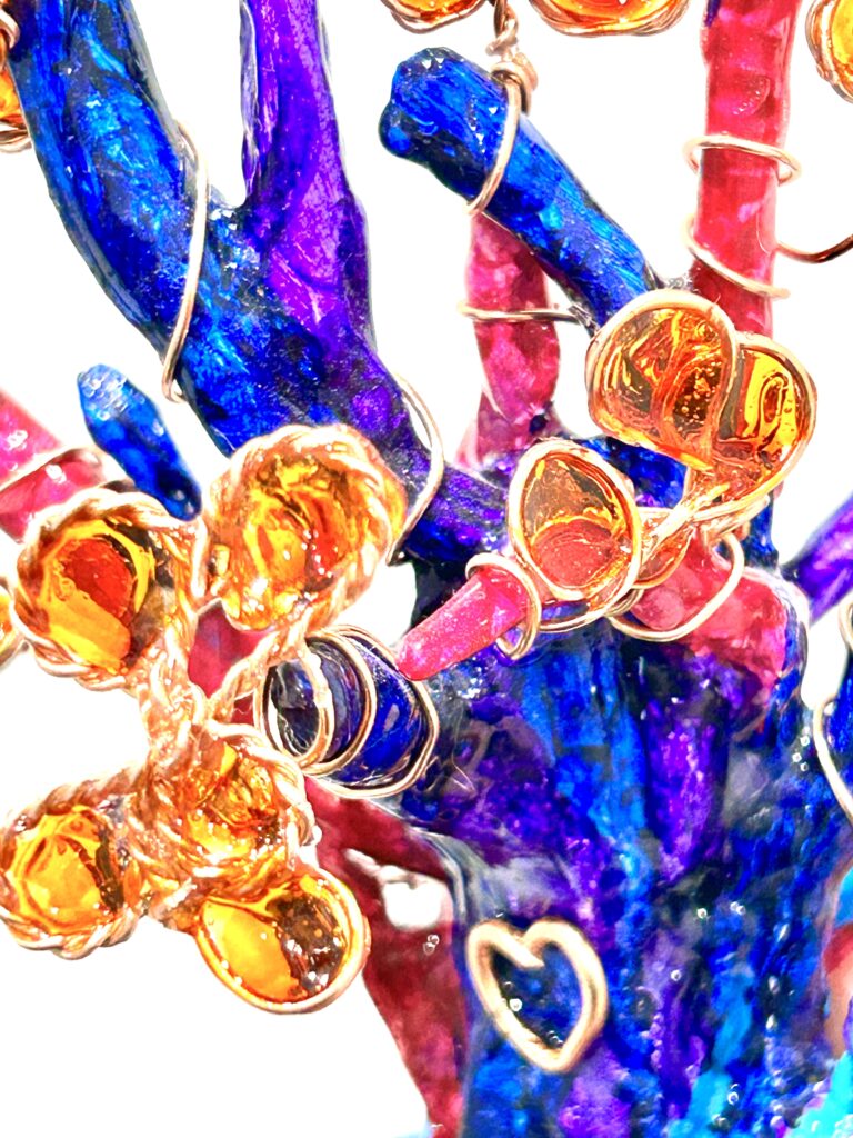 abstract resin and clay tree sculpture titled the tree of love by art and gifts by maz