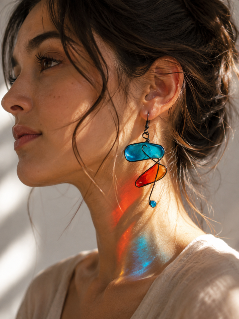 adding a white layer to my abstract jewellery collection showing elongated abstract earrings