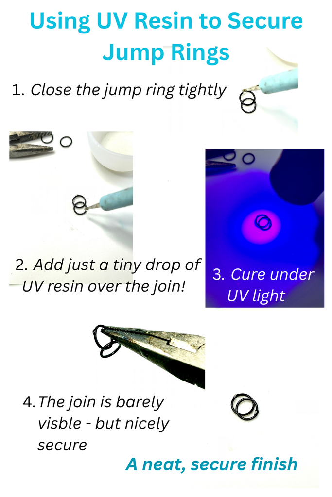 Using UV resin as a glue to seal join in jump rings